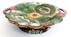 Antique 19th C Majolica Begonia Leaves Compote c1870s FREE SHIPPING WEEK