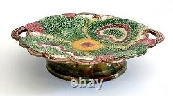 Antique 19th C Majolica Begonia Leaves Compote c1870s FREE SHIPPING WEEK