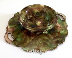 Antique 19th C Majolica Begonia Leaves Compote c1870s FREE SHIPPING WEEK