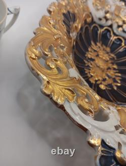 Antique 19th Century Meissen Porcelain Cobalt Blue & Gold Gilted Floral Bowl
