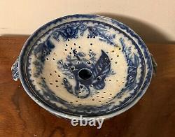 Antique 19th c Flow Blue Ironstone Transferware Bowl Potpourri Muffineer Mazarin