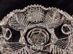 Antique ABP American Brilliant Cut Glass 2 Handles Compote Fern & Hobstar 10