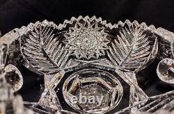 Antique ABP American Brilliant Cut Glass 2 Handles Compote Fern & Hobstar 10