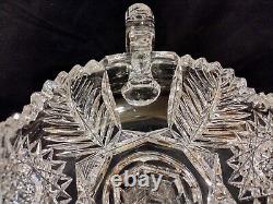Antique ABP American Brilliant Cut Glass 2 Handles Compote Fern & Hobstar 10