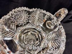 Antique ABP American Brilliant Cut Glass 2 Handles Compote Fern & Hobstar 10