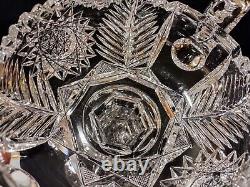 Antique ABP American Brilliant Cut Glass 2 Handles Compote Fern & Hobstar 10
