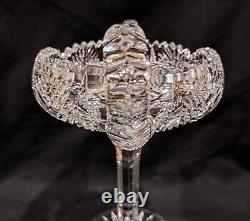 Antique ABP American Brilliant Cut Glass 2 Handles Compote Fern & Hobstar 10