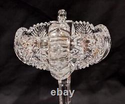 Antique ABP American Brilliant Cut Glass 2 Handles Compote Fern & Hobstar 10