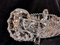 Antique ABP American Brilliant Cut Glass 2 Handles Compote Fern & Hobstar 10