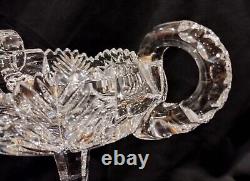 Antique ABP American Brilliant Cut Glass 2 Handles Compote Fern & Hobstar 10