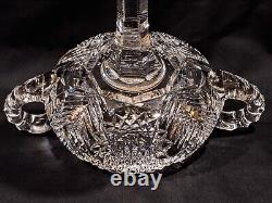 Antique ABP American Brilliant Cut Glass 2 Handles Compote Fern & Hobstar 10