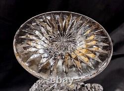Antique ABP American Brilliant Cut Glass 2 Handles Compote Fern & Hobstar 10