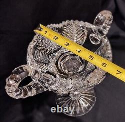 Antique ABP American Brilliant Cut Glass 2 Handles Compote Fern & Hobstar 10