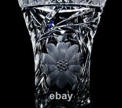 Antique American Brillian ABP Floral Design Deep Cut Crystal Glass Corset Vase