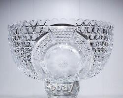 Antique American Brilliant ABP Deep Cut Glass Crystal Pedestal Punch Bowl