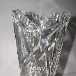 Antique American Brilliant Cut Crystal Glass Vase Estate Pc. Excellent 12