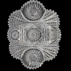 Antique American Brilliant Cut Glass Bowl Large Hobstar Cane Sawtooth 9.75