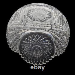 Antique American Brilliant Cut Glass Bowl Large Hobstar Cane Sawtooth 9.75