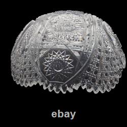 Antique American Brilliant Cut Glass Bowl Large Hobstar Cane Sawtooth 9.75