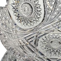 Antique American Brilliant Cut Glass Bowl Large Hobstar Cane Sawtooth 9.75