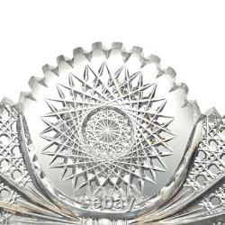 Antique American Brilliant Cut Glass Bowl Large Hobstar Cane Sawtooth 9.75