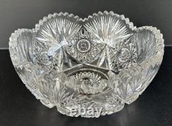 Antique American Brilliant Period Cut Glass Bowl 9 Hobstars & Fans