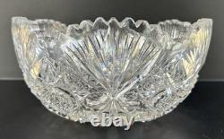 Antique American Brilliant Period Cut Glass Bowl 9 Hobstars & Fans