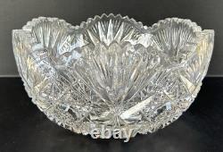 Antique American Brilliant Period Cut Glass Bowl 9 Hobstars & Fans