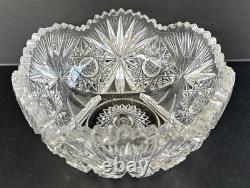 Antique American Brilliant Period Cut Glass Bowl 9 Hobstars & Fans