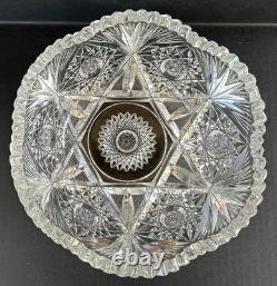 Antique American Brilliant Period Cut Glass Bowl 9 Hobstars & Fans