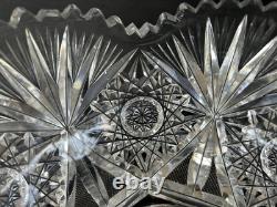 Antique American Brilliant Period Cut Glass Bowl 9 Hobstars & Fans