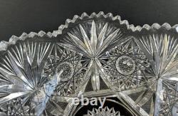 Antique American Brilliant Period Cut Glass Bowl 9 Hobstars & Fans