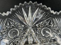 Antique American Brilliant Period Cut Glass Bowl 9 Hobstars & Fans