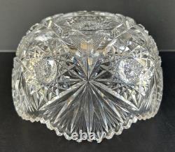 Antique American Brilliant Period Cut Glass Bowl 9 Hobstars & Fans
