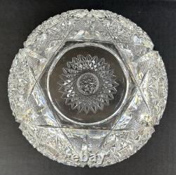 Antique American Brilliant Period Cut Glass Bowl 9 Hobstars & Fans