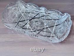 Antique American Brilliant Period Cut Glass Tray Platter ABPCG Hobstar 14.5L