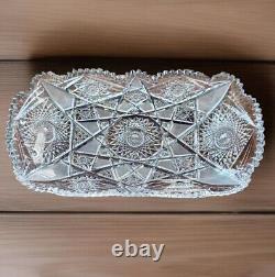 Antique American Brilliant Period Cut Glass Tray Platter ABPCG Hobstar 14.5L