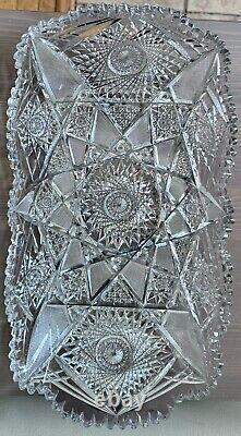 Antique American Brilliant Period Cut Glass Tray Platter ABPCG Hobstar 14.5L