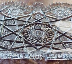 Antique American Brilliant Period Cut Glass Tray Platter ABPCG Hobstar 14.5L