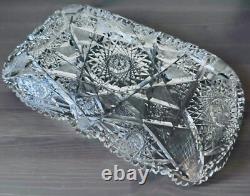 Antique American Brilliant Period Cut Glass Tray Platter ABPCG Hobstar 14.5L