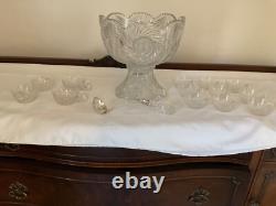 Antique American Brilliant cut glass punch bowl, cups and laddle