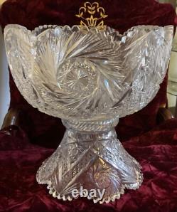 Antique American Brilliant cut glass punch bowl, cups and laddle