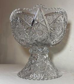 Antique American brilliant cut etched crystal 2 piece centerpiece punch bowl