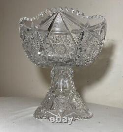 Antique American brilliant cut etched crystal 2 piece centerpiece punch bowl