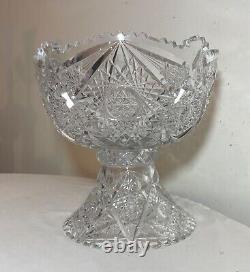 Antique American brilliant cut etched crystal 2 piece centerpiece punch bowl