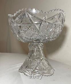 Antique American brilliant cut etched crystal 2 piece centerpiece punch bowl