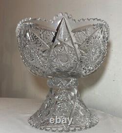 Antique American brilliant cut etched crystal 2 piece centerpiece punch bowl