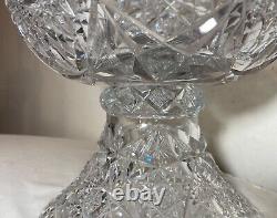 Antique American brilliant cut etched crystal 2 piece centerpiece punch bowl