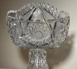 Antique American brilliant cut etched crystal 2 piece centerpiece punch bowl