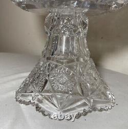 Antique American brilliant cut etched crystal 2 piece centerpiece punch bowl